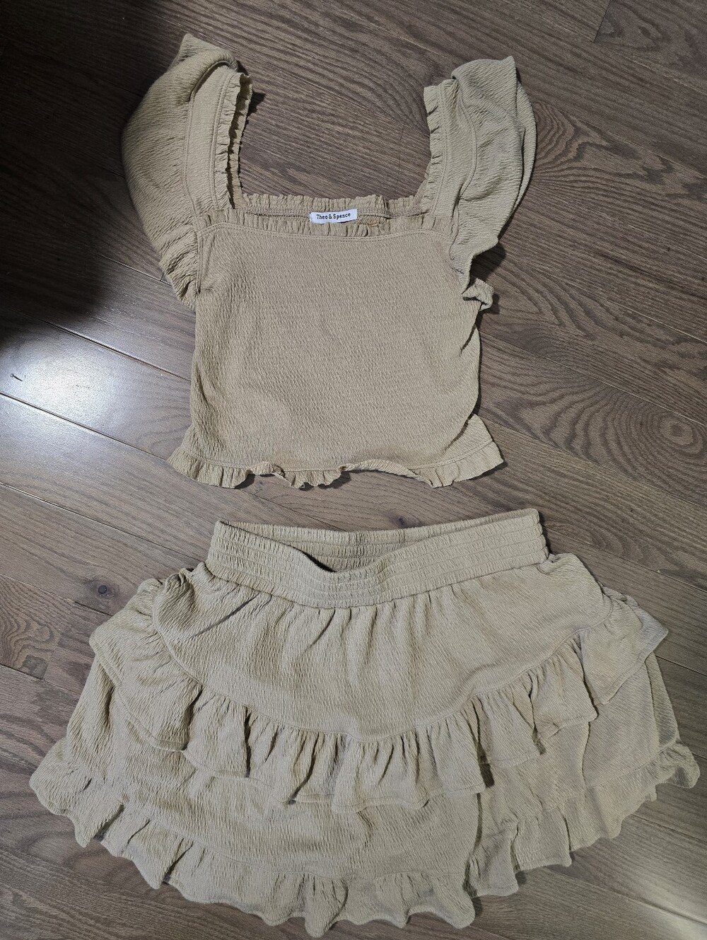 Smocked Ruffle Two-Piece Set — Taupe